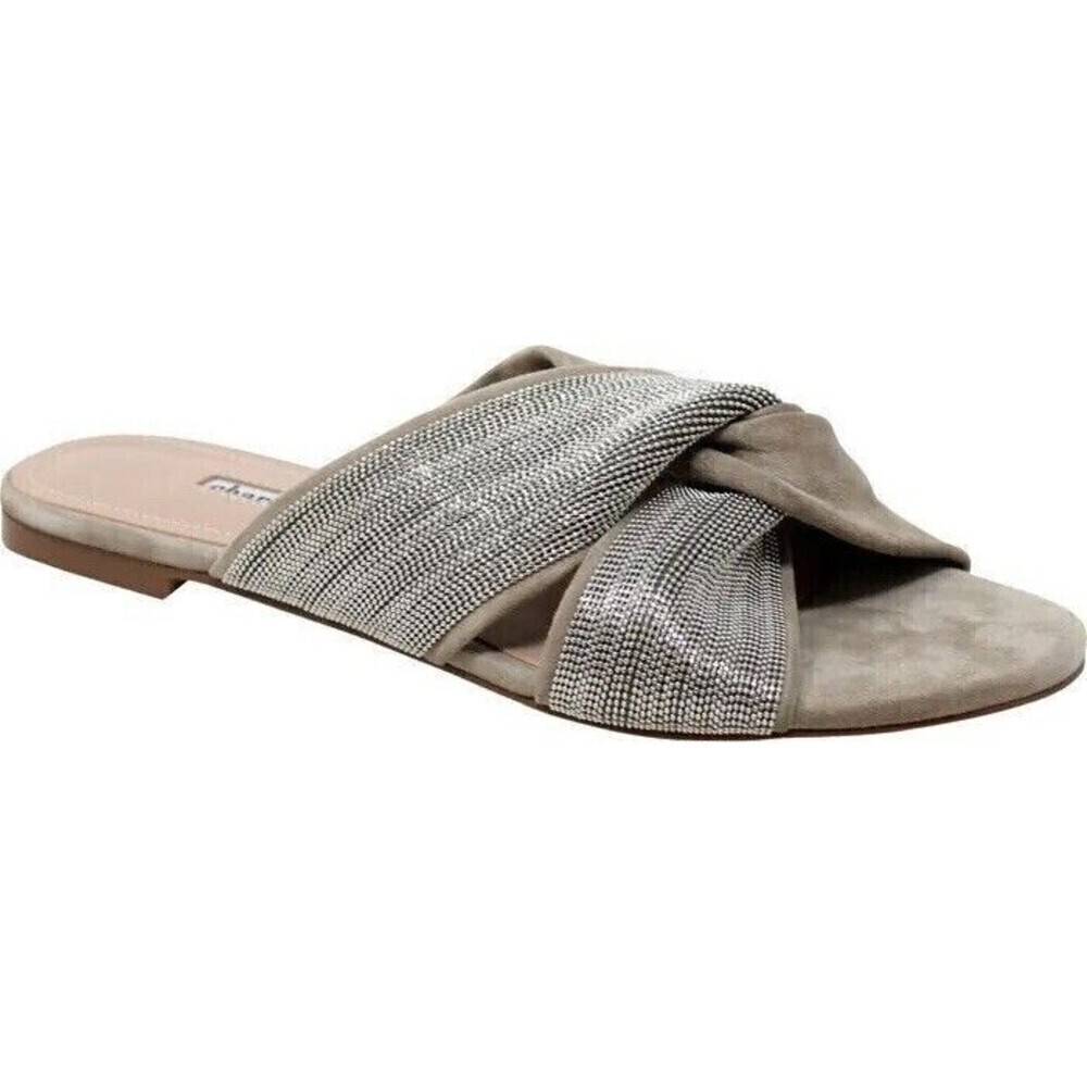 Charles David Women Kendall Slide Sandals Knot Flats Gray Suede 6.5